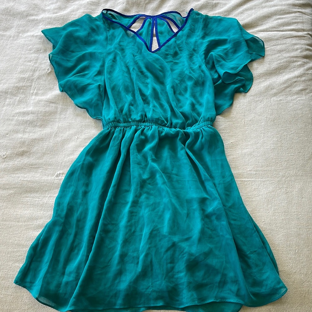 Express turquoise and blue flowing dress